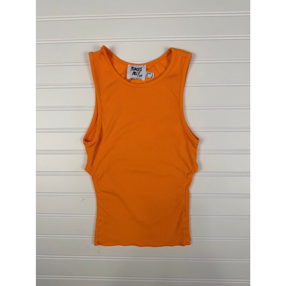 Princess Polly Orange Ribbed Tank Top Fitted Size 0